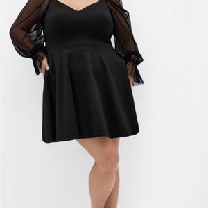 City Chic Alannah Mesh Sleeve Mini Dress - black